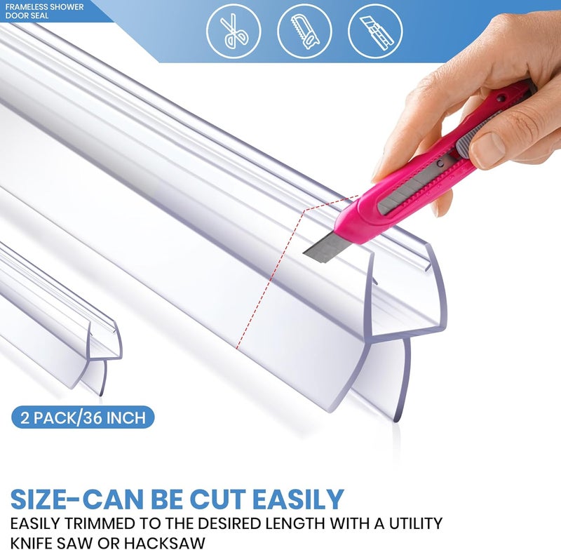PHMUNY 2 Pack Glass Door Silicone Seal Strip 36 Inch Shower Door Bottom Seal Sweep-Suitable for 1/4 Inch Glass-Stop Shower Leaks Frameless Shower Door Seal Strip - Image 3